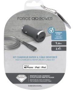 Alternative view of Force Power CAC Lightning/USB rugged cable and quick car charger kit