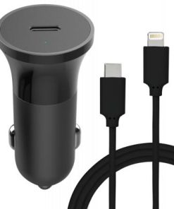 Bigben 20W Power Delivery Car Charger + USB C to Lightning Cable Black