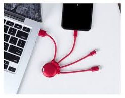 Xoopar Octopus Metal Red - Multi USB connector cable - 4 in 1 USB Hub: USB C, USB and Micro USB - Multi Plug USB Cable Metallic Red - Universal Charger Cable
