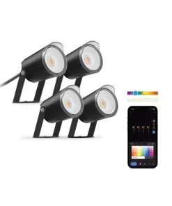 Set of 4 KSIX SmartLED outdoor spotlights, WiFi+APP included, 18W, 900 lumens, RGBWIC, IP65, Extendable, Ground stakes included