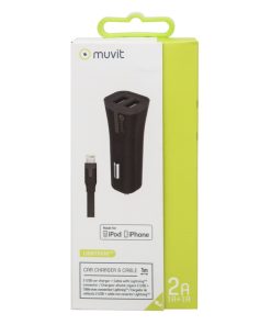 Muvit MUPAK0285 pack black car charger 2 USB 2A + cable lightning MFI 1M